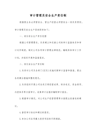 审计管理员安全生产责任制
