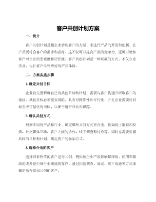 客户共创计划方案