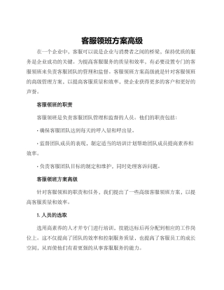 客服领班方案高级
