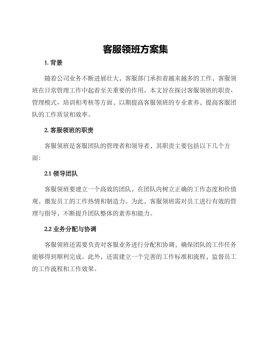客服领班方案集_第1页