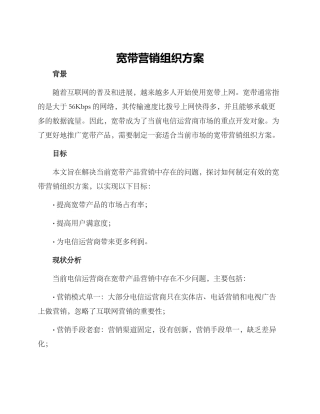 宽带营销组织方案