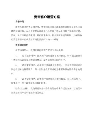 宽带客户运营方案