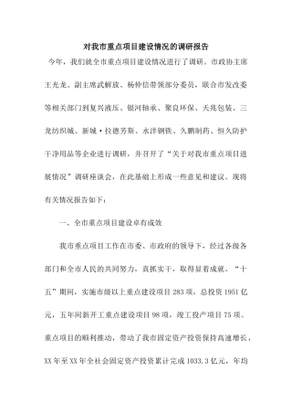 对我市重点项目建设情况的调研报告