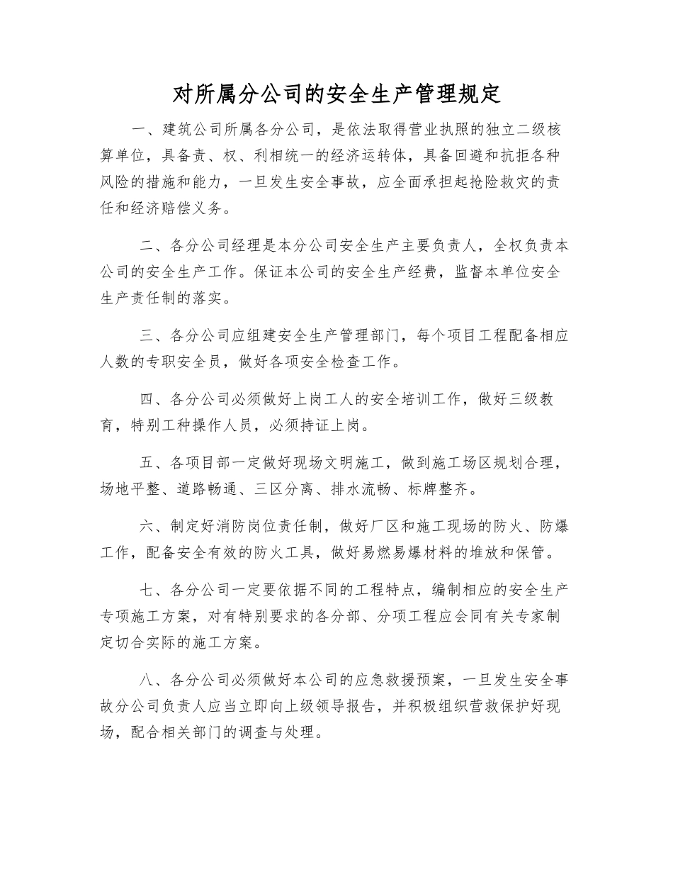 对所属分公司的安全生产管理规定_第1页