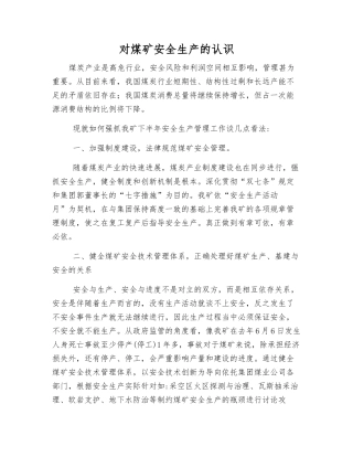 对煤矿安全生产的认识