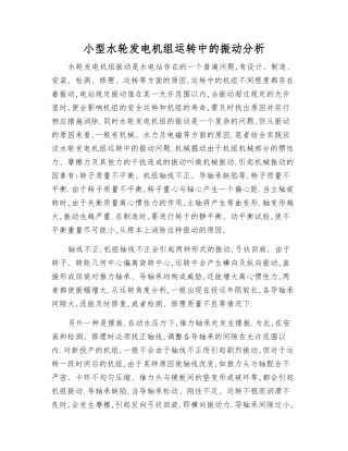 小型水轮发电机组运行中的振动分析