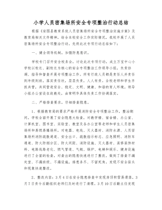 小学人员密集场所安全专项整治行动总结