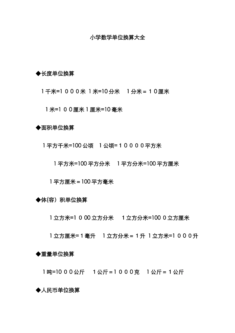小学单位换算表98793_第1页