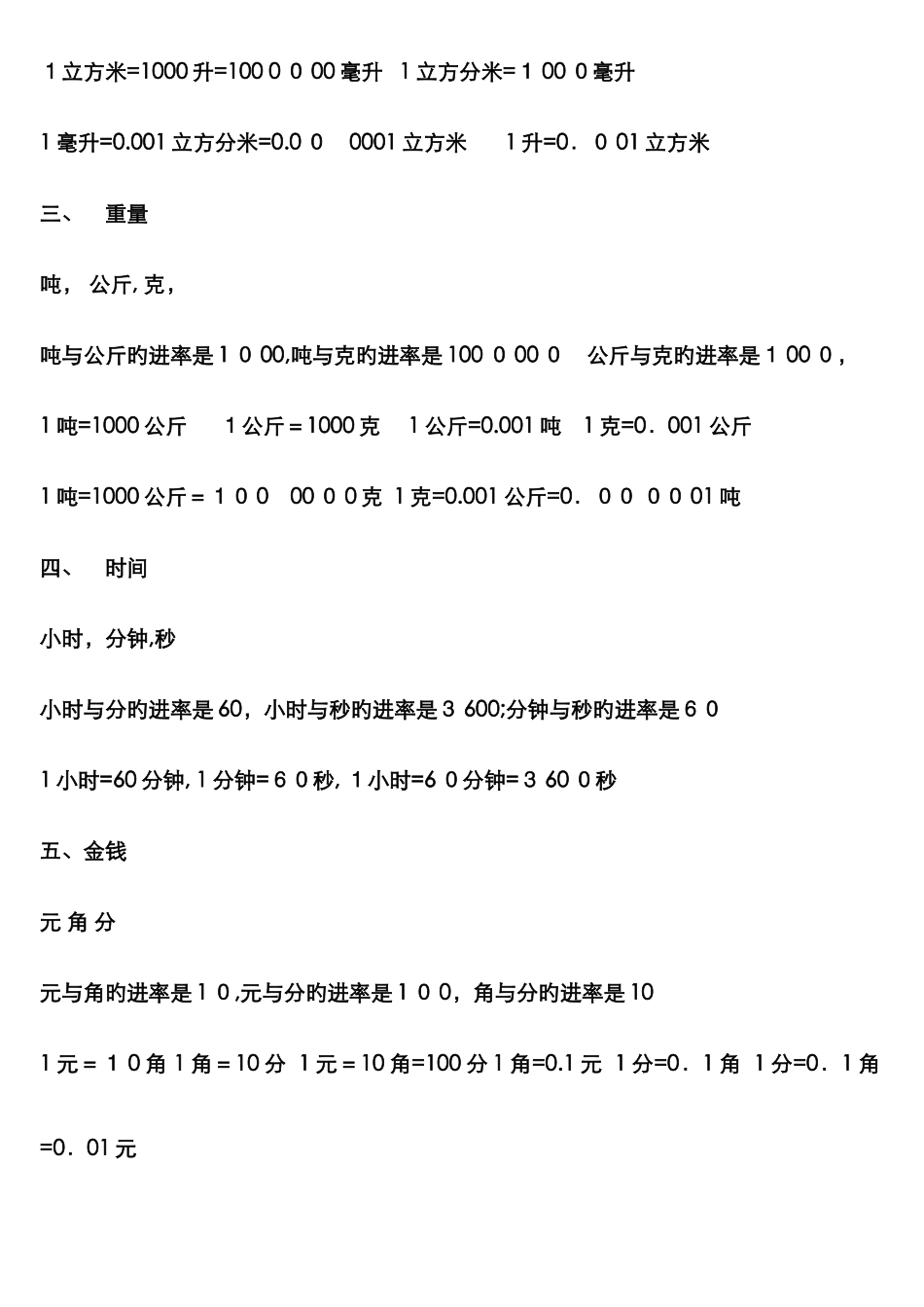 小学数学单位换算进率表大全_第3页