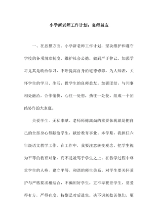 小学新教师工作计划良师益友