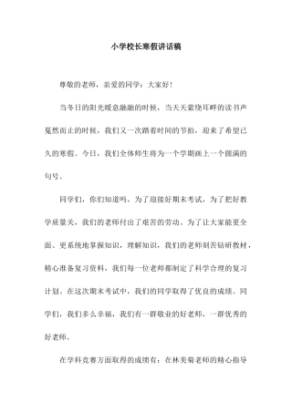 小学校长寒假讲话稿