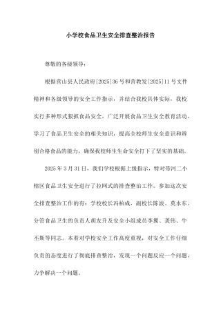 小学校食品卫生安全排查整治报告