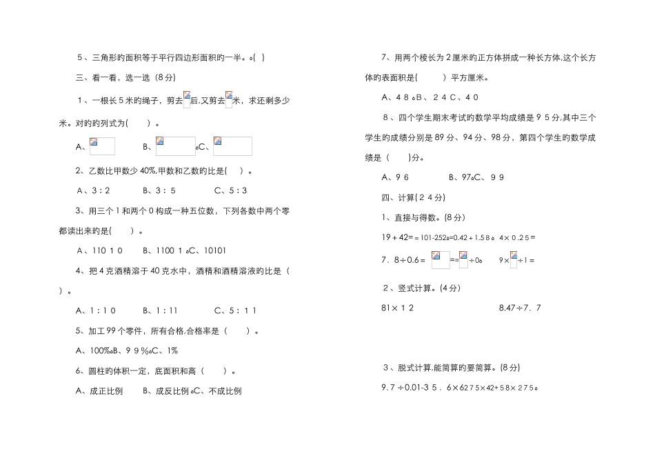 小学毕业升学全真模拟试卷_第2页