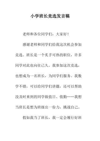 小学班长竞选发言稿