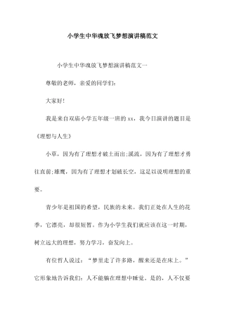 小学生中华魂放飞梦想演讲稿范文