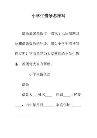 小学生借条怎样写