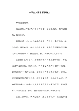 小学生入团志愿书范文-2