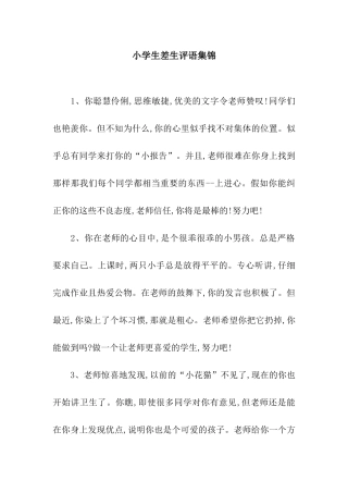 小学生差生评语集锦