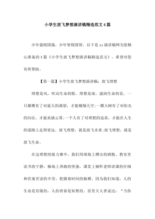 小学生放飞梦想演讲稿精选范文4篇