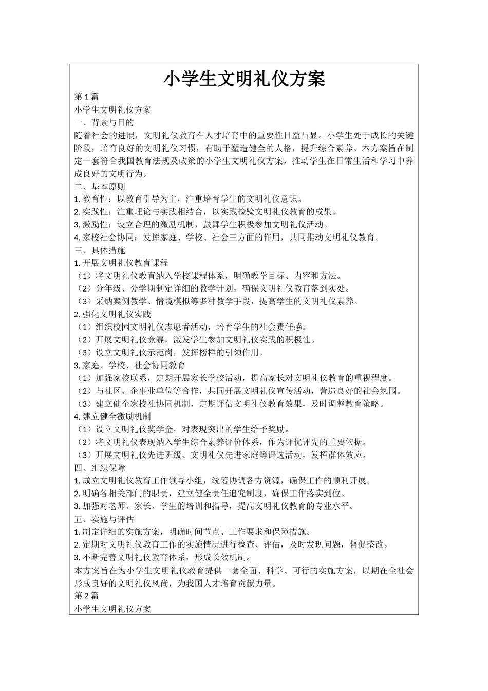 小学生文明礼仪方案_第1页