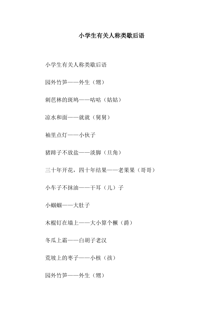 小学生有关人称类歇后语_第1页