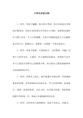 小学生评语五则