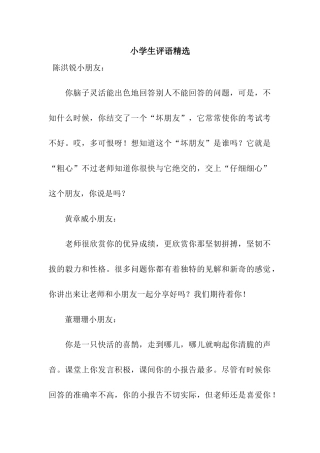 小学生评语精选