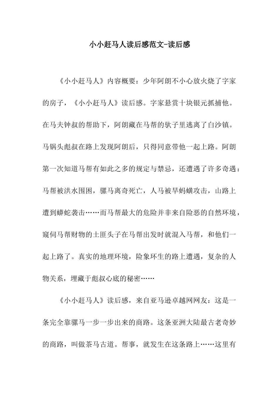 小小赶马人读后感范文-读后感_第1页