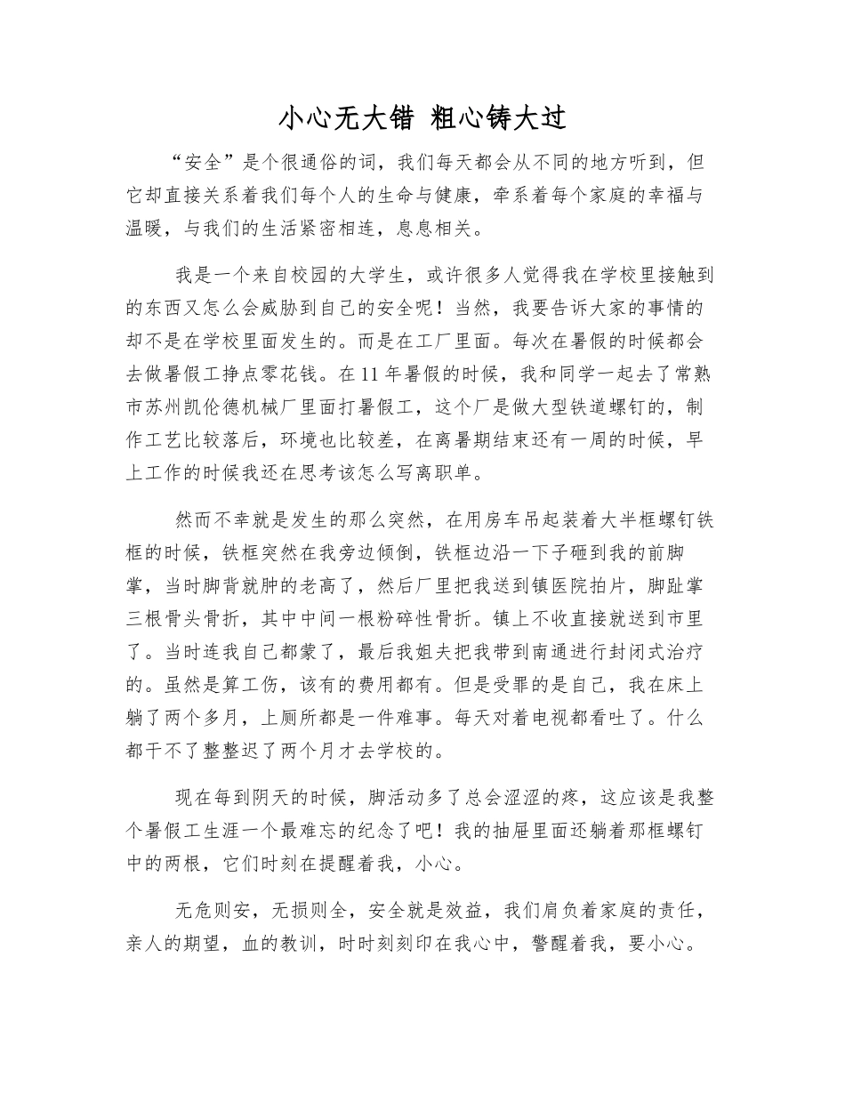 小心无大错-粗心铸大过_第1页