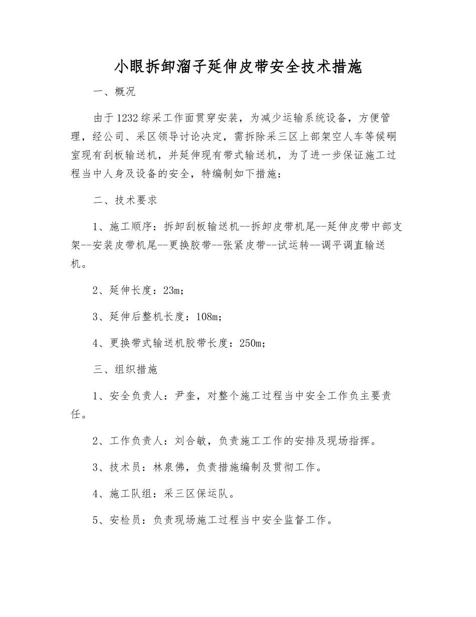 小眼拆卸溜子延伸皮带安全技术措施_第1页