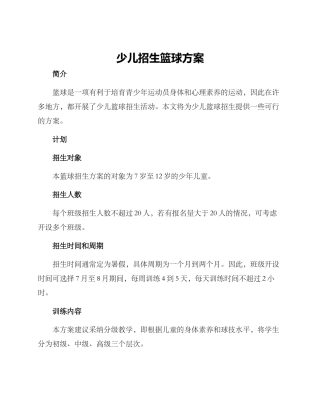 少儿招生篮球方案
