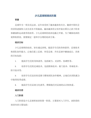 少儿足球班培训方案