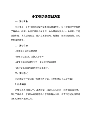 少工委活动策划方案