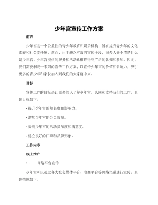 少年宫宣传工作方案