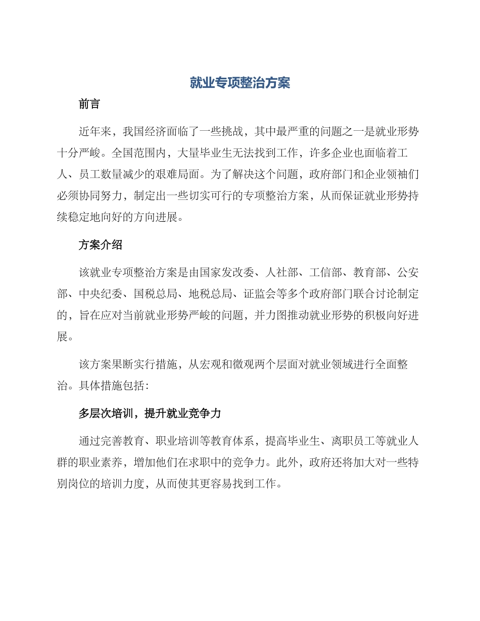 就业专项整治方案_第1页