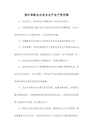 尾矿库综合办安全生产生产责任制