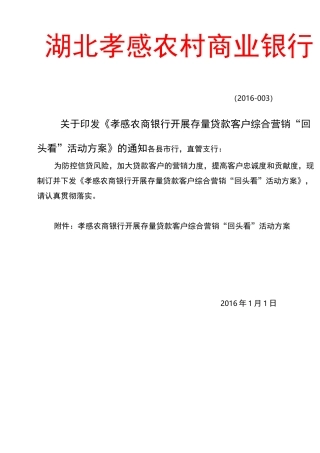 存量贷款客户综合营销“回头看”活动方案