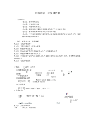 高中生物细胞呼吸一轮复习教案