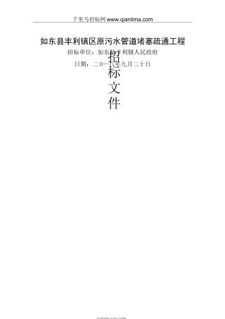 原污水管道堵塞疏通工程招投标书范本
