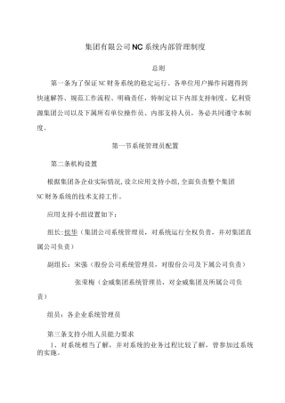 集团有限公司NC系统内部管理制度