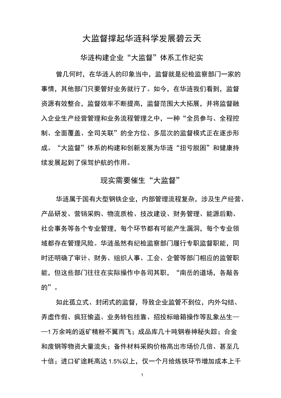 某公司构建企业“大监督”体系工作纪实_第1页