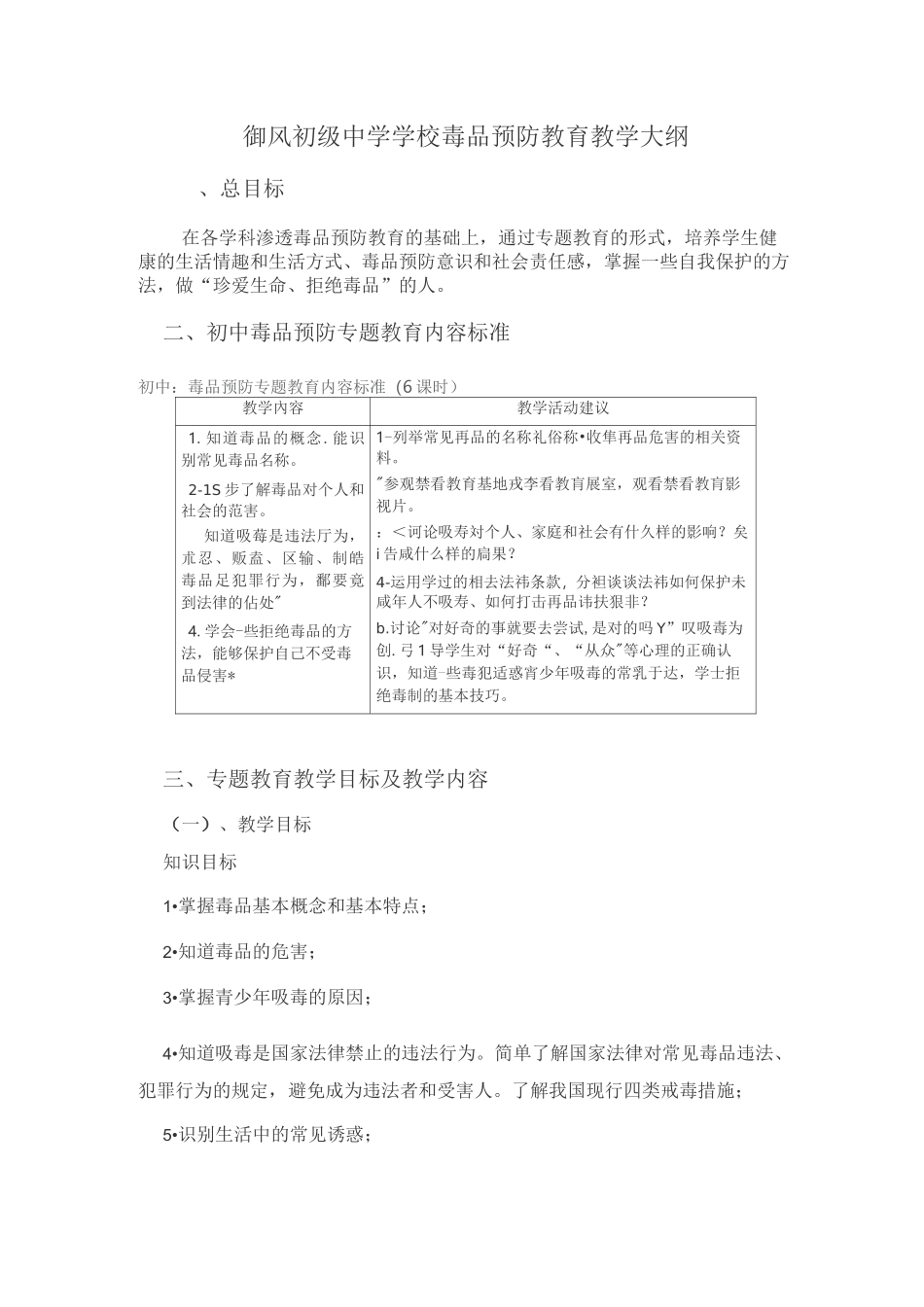 毒品预防教学大纲_第1页