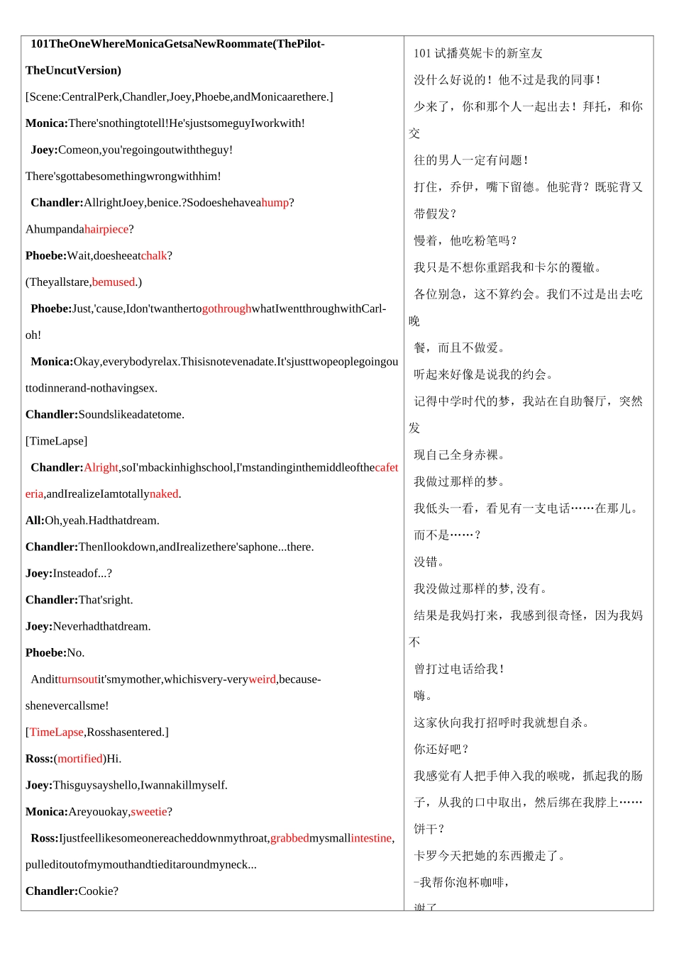 老友记第一季第一集中英文对照台词_第1页