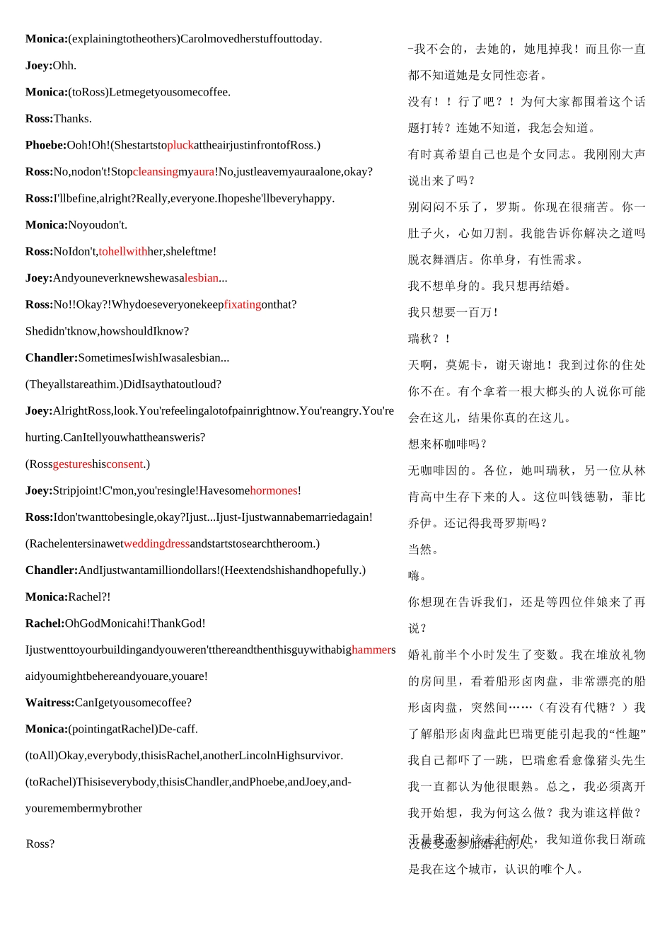 老友记第一季第一集中英文对照台词_第3页