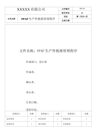 PPAP生产件批准管理程序