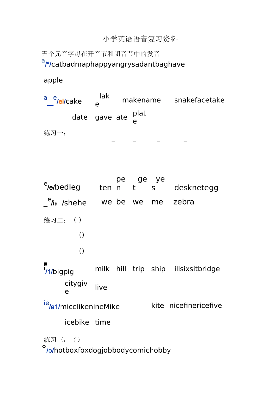 小学英语语音复习资料_第1页