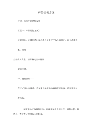 产品销售方案