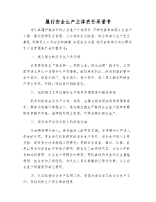 履行安全生产主体责任承诺书