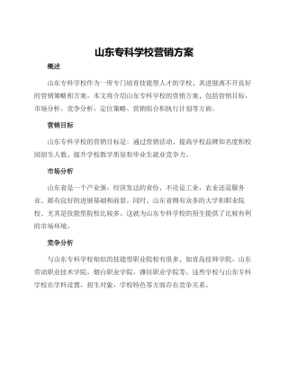 山东专科学校营销方案