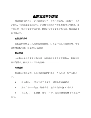 山东文旅营销方案